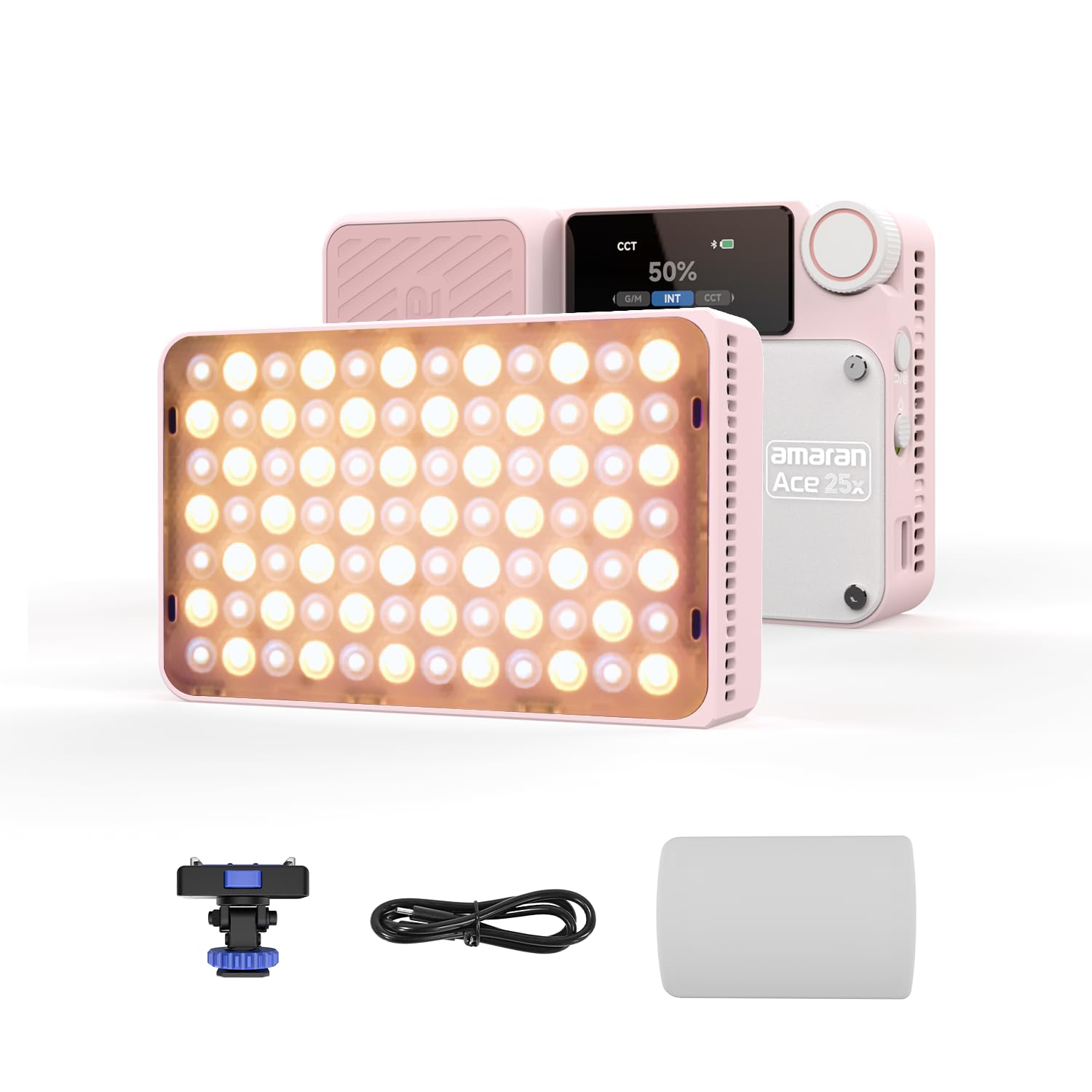 Amaran Ace 25x Bi-Color LED Light, 32W On-Camera Video Light, 2700K-6500K, 6320 Lux @ 0.5m, USB-C Fast Charging, Magnetic Mount, 9 Lighting Effects, Wireless amaran App Control - Pink