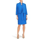 Le Suit Women's Stand Collar Blazer & Belted Sheath Dress, 2pc Set, Imperial Blue