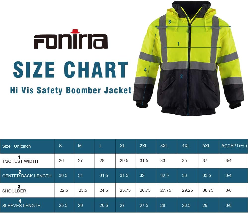 FONIRRA Hi-Viz Safety Jacket for Men with Reflective Liner ANSI Class 3 Bomber Work Jacket(Yellow, 3XL) - - 