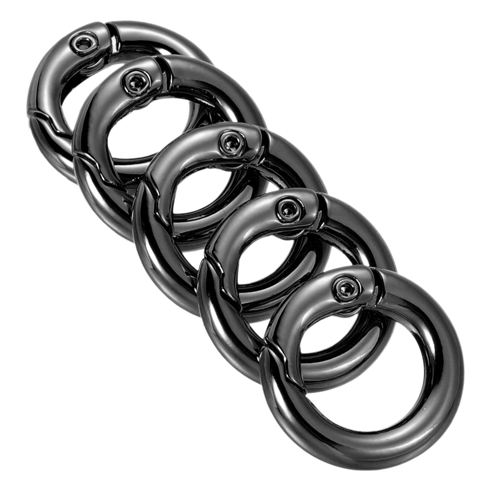 PATIKIL 18x11x3.5mm Spring Gate O Rings, 5 Pack Round Snap Clip Zinc Alloy for Keyrings Buckle, Black
