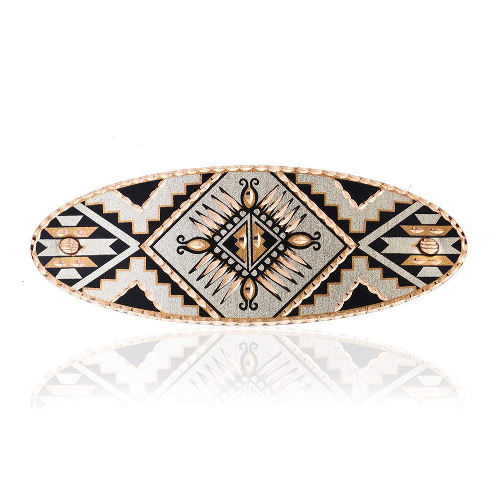 Women’s Southwest Native American Sunburst Hairclip-Copper French Barrette with Sliver Backing. No Slip Grip Decorated Sunburst Stylish Hair Accessories