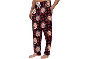 WangXLDD Personalised Pyjamas Pants with Photo for Men, Custom Pajama Pants with Face, Drawstring Pyjama Bottoms for Couples