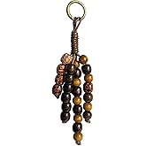 YUNCN Handcrafted Artistic Patterned Wooden Beaded Keychain, Modern Bohemian Tassel Purse Charm, Delicate Artisan-Made Bag Ornament for Tote Bag