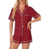 OPOIPIN Women's Button Down V Neck Short Sleeve Top with Shorts Sleepwear Pajamas Set
