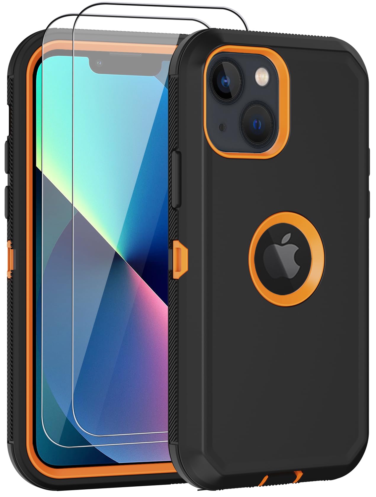 Aimoll-88 for iPhone 14/13 Case, with 2 Screen Protector Military Drop Protection Full Body Cover Shockproof Protective Phone Case for Apple iPhone 14/13 (Orange with 2 Screen Protector)