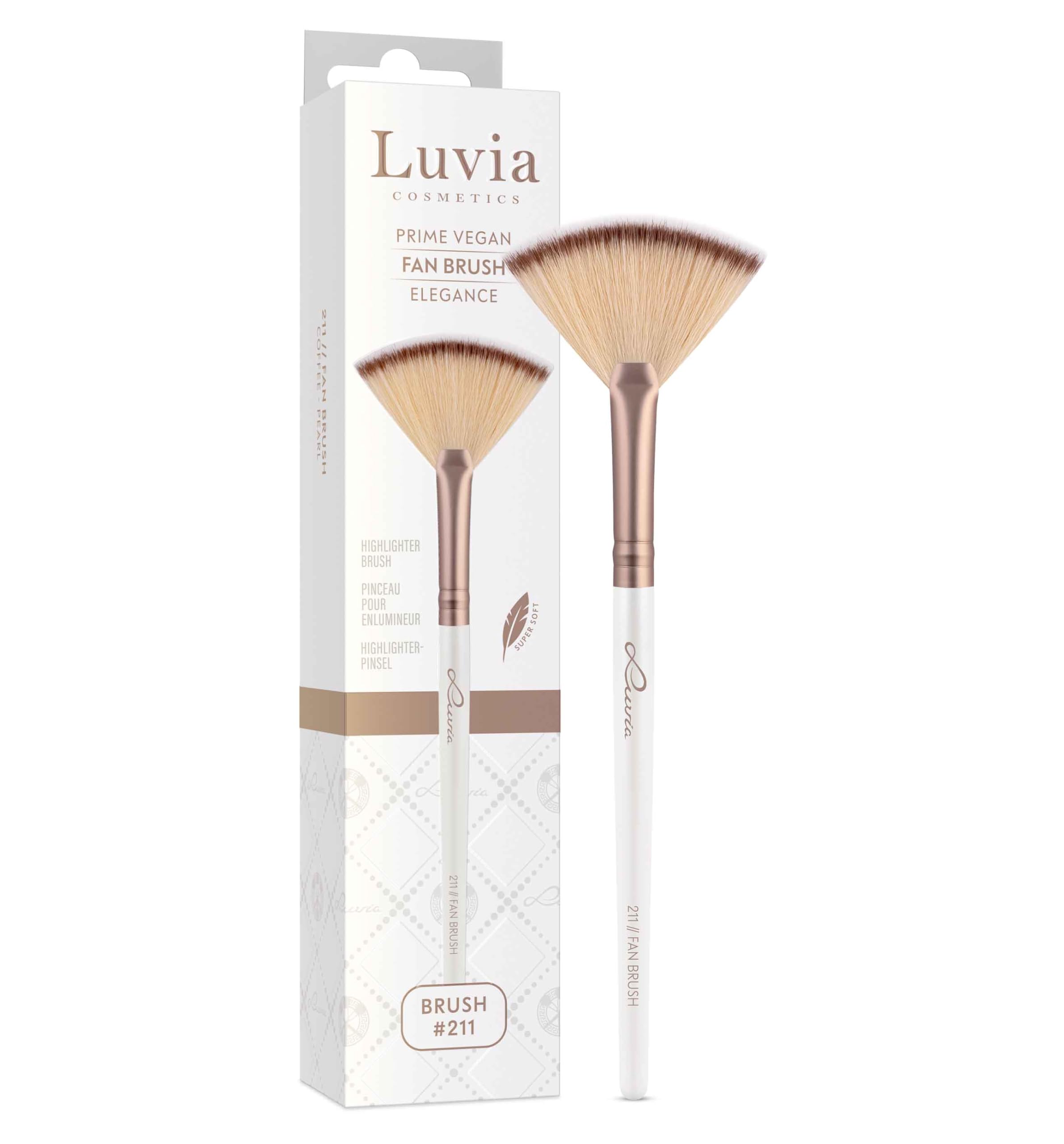 Luvia Professional Make-Up Brush, Highlighter Make-Up Brush, Fallout, Fan Brush, Vegan Cosmetic Brush, 211 // Fan Brush - Elegance