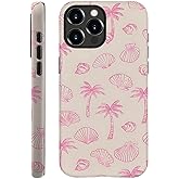 DAIZAG Case Compatible with for iPhone 16 Pro,Pink Seashells Palm Trees Beach Phone Case for iPhone 16 Pro for Girl Women Boy Men