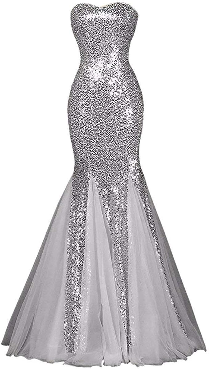 Battercake Women's Elegant Sequins Slim Bodycon Fishtail Bridal Wedding