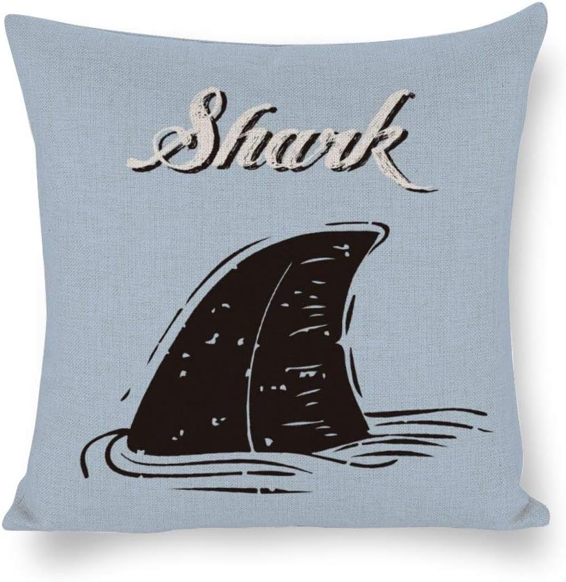 N/ A Ocean Shark Fin Throw Pillow Cover Linen Square Pillow case Beach Themed Cushion Cover Pillowcase with Zipper Home Decor for Sofa Living Room Bedroom 18x18 inch lk1ow97n87fc