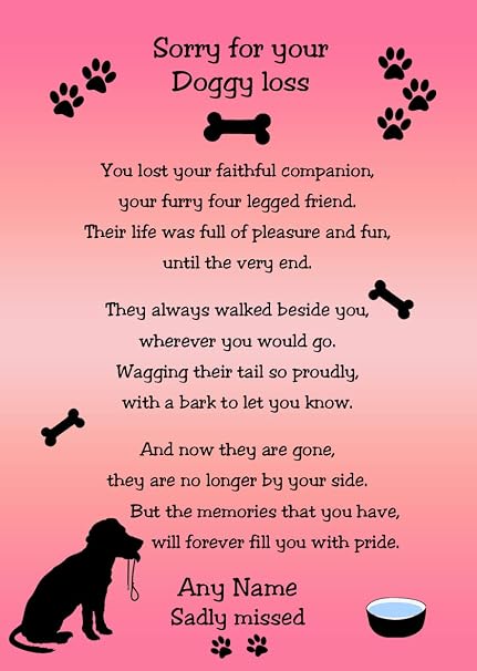 Personalised Sympathy Pet Dog Loss Verse Poem Memoriam Card Pink Doggy Loss Amazon Co Uk Office Products