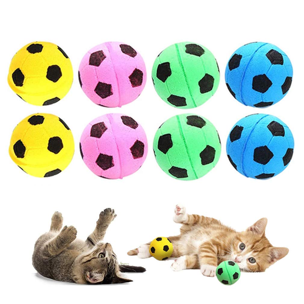 RuiChy 8 Pcs Sponge Ball Cat Toys, Soft Bright Color Foam Soccer Toy Balls, Noise-Free Bouncy Interactive Pet Ball Toys Kitten Activity Chase Quiet Play Chewing Exercise Toy