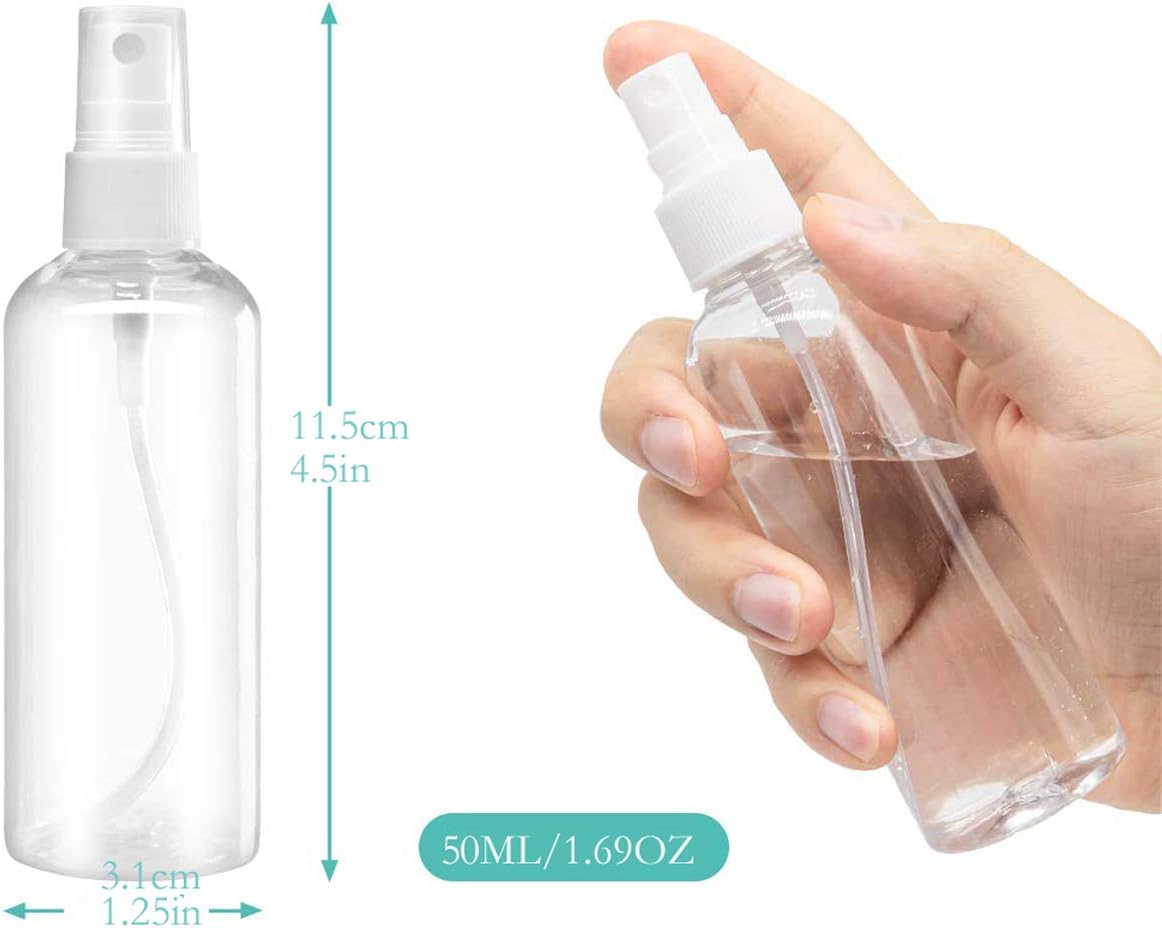 Spray Bottles, 1.69oz/50ml 3.38oz/100ml Clear Empty Fine Mist Plastic Mini Travel Bottle Set - Image 4