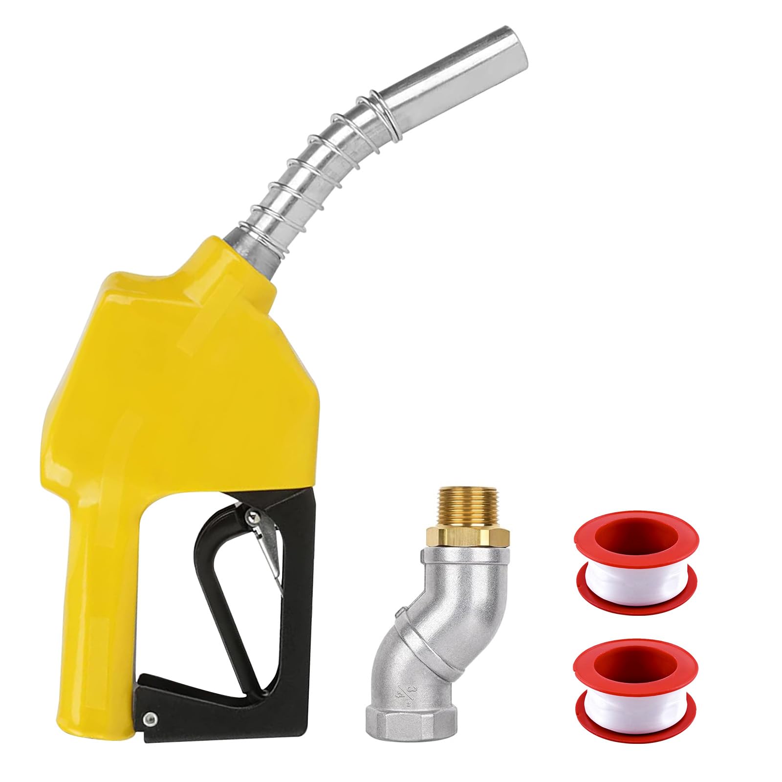 Photo 1 of 3/4" NPT Yellow Automatic Fuel Nozzle - 13/16" Spout Large Flow Automatic Shut-Off Fuel Nozzle, with 2 Rolls of Anti-Leak Tape & 360° Hose Swivel & 3-Speed Padlock, for Diesel, Gasoline, Kerosene