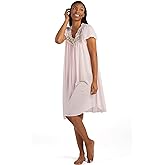 Miss Elaine Silk Essence Nightgown - Short Silky & Sheer Tricot Gown with Flutter Sleeves