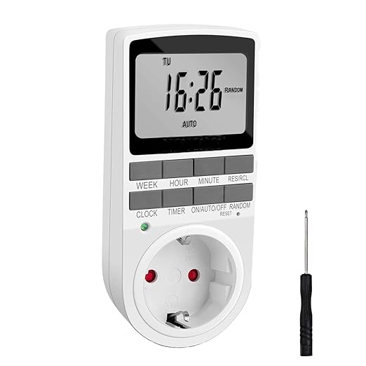 TedGem Digitale Elektrische Zeitschaltuhr Steckdose, Digitale Zeitschaltuhr mit LCD-Display, 10 konfigurierbare Programme und
