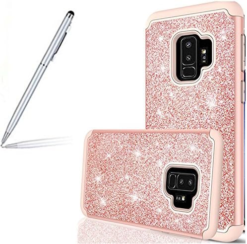Yaheeda Samsung Galaxy S9 Plus Glitter Case for Girls Women with Stylus Pen, Bling Cute Design [PC Silicone Leather] Dual Layer Heavy Duty Protective Phone Case for Galaxy S9 Plus