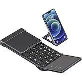 ROCK&ROWN Foldable Bluetooth Keyboard with Full-Size Touchpad,Portable Wireless Ultra Slim Pocket-Size Keyboard,USB-C Rechargeable for Android Windows iOS Tablet & Laptop - Black