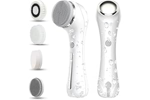 Facial Cleansing Brush, 2 in 1 Ｗaterproof IPx7 Facial Spin Scrubber Set with 4 Brush Heads, Rechargeable Exfoliating Face Bru