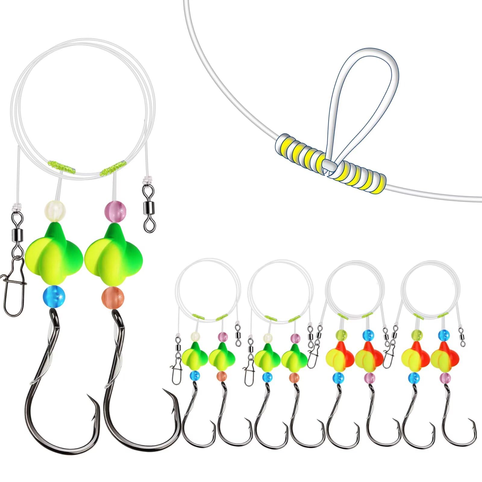 Dovesun Pompano Rigs for Surf Fishing Pompano Rig with Two Pompano Floats Surf Fishing Rigs Saltwater Shape Propeller-Circle Hook*4PCS