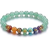 VadiForest Natural 8mm 7 Chakra Stone Crystal Bracelet Reiki Healing Crystal Gemstone Beads Men Women Stretch Bracelet for Meditation, Protection