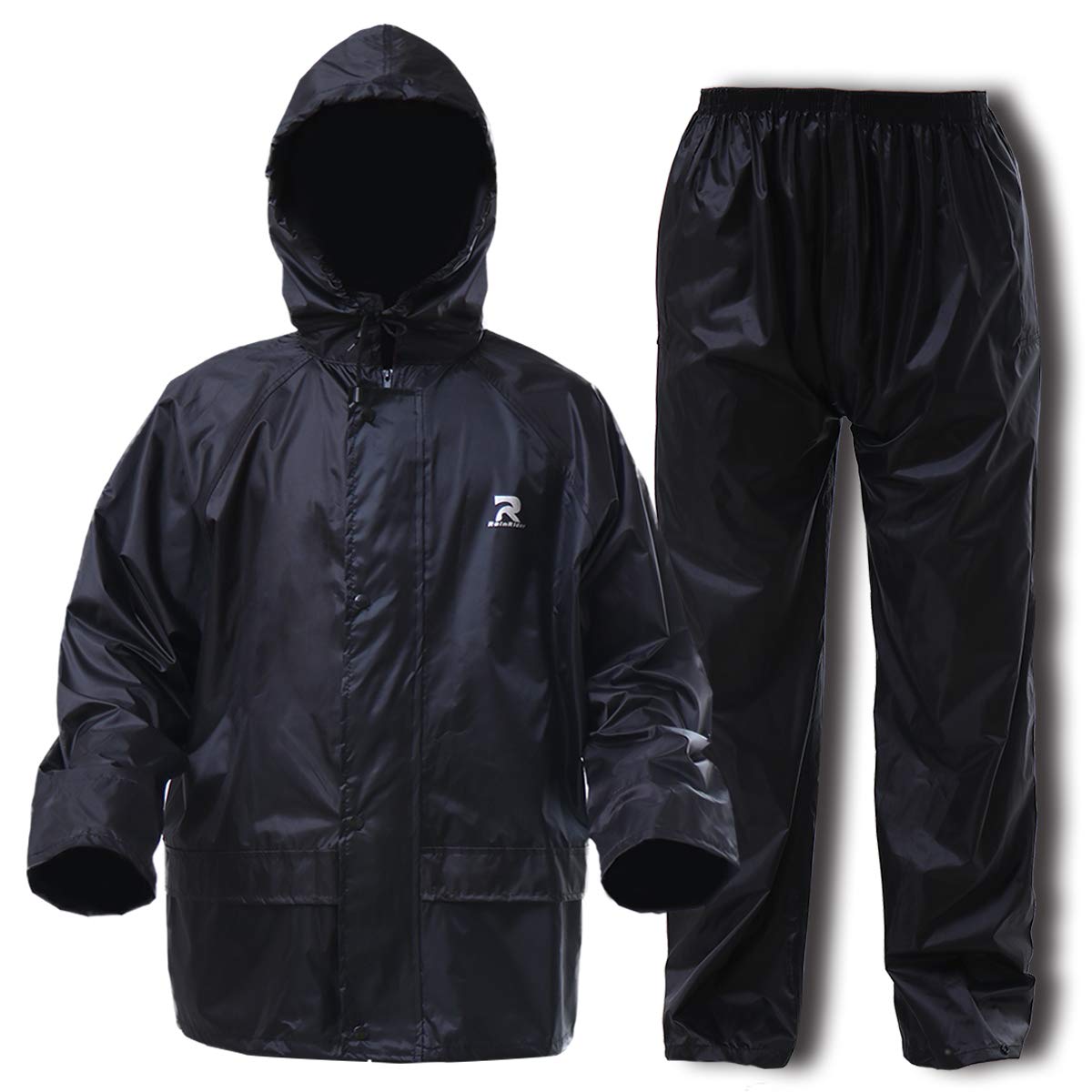 Photo 1 of RainRider Rain Suit for Men Women Ultra-Lite Rain Gear Jacket Coat with Pants 3-Piece Portable Ripstop (Black,XXX-Large)