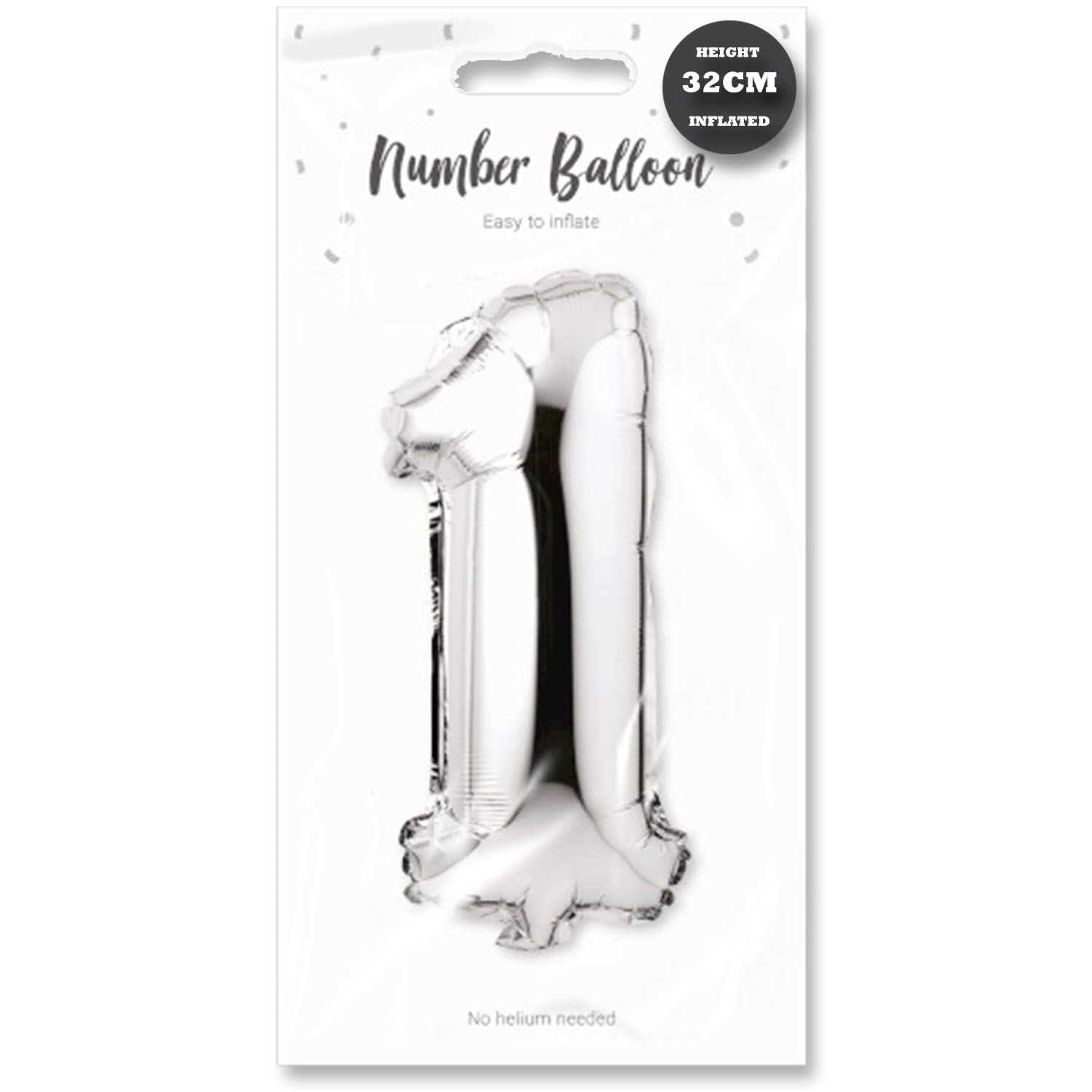 Lizzy Silver Foil Number Balloon | 32cm Height | 0-9 Balloons Number for Birthday Anniversaries Party | Complete with a Plastic Blow Tube (Character: 1)
