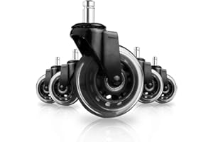 8T8 Replacement Office Chair Caster Wheels 3" - Set of 5-Heavy Duty Soft PU Rubber Safe for Hardwood Carpet Tile Floors Generally Applicable to Office Wheels(Black Transparent)