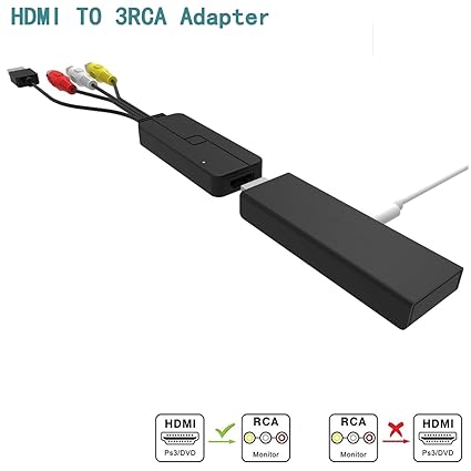 CableDeconn HDMI to 3RCA Cable, HDMI to 3RCA AV Composite Video Audio Converter Adapter for Amazon Fire TV Sticks HD Player P