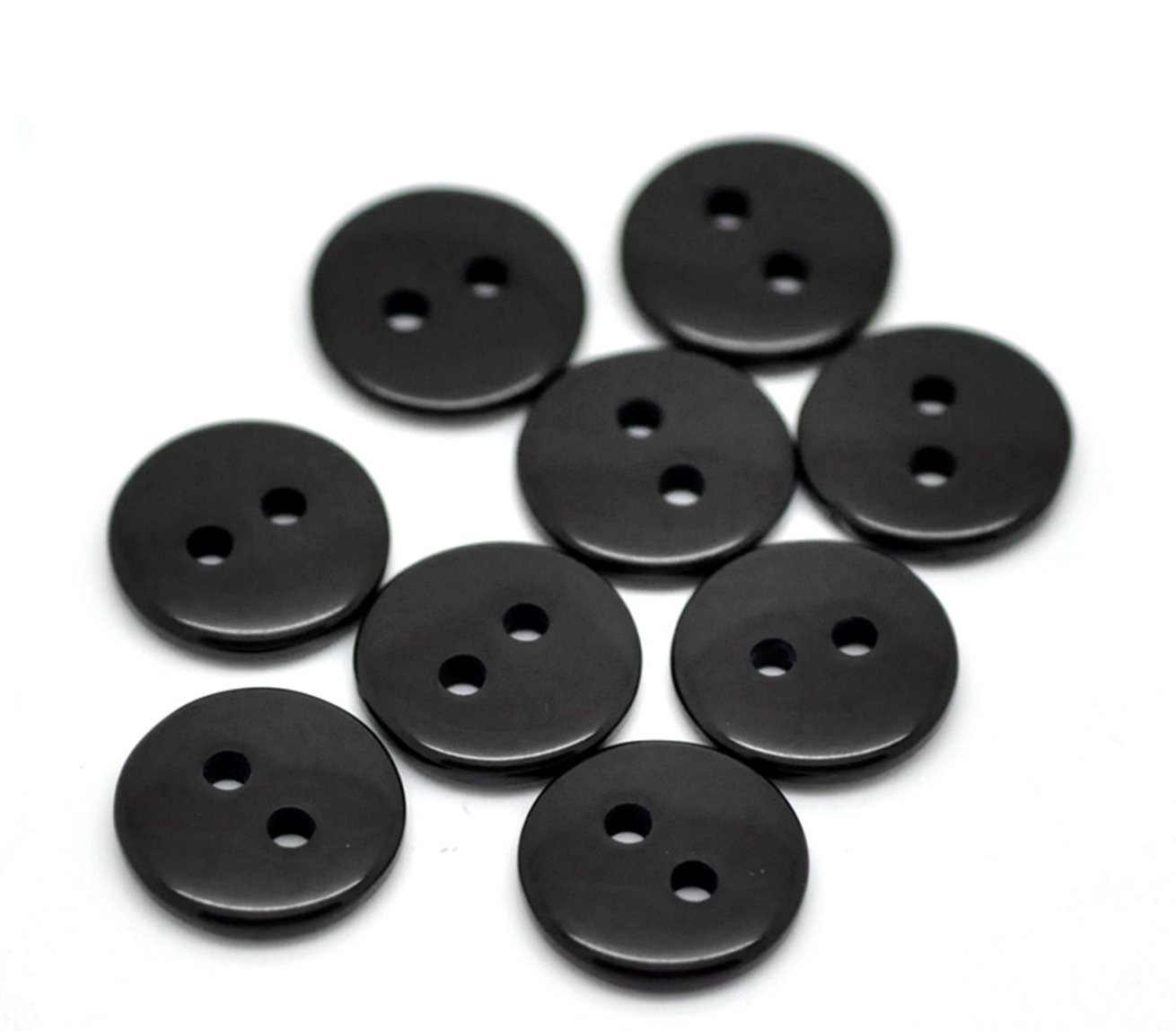 200 x Plain Black Round 2 Hole 11mm Sewing Buttons. for Cardmaking, Scrapbooking, Clothes Knitting — image 1