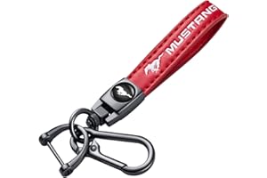 SDSHSM Genuine Leather Car Keychain for Ford Mustang Key Chain Lanyard Ring Accessories Family Present for Man and Woman (Red)