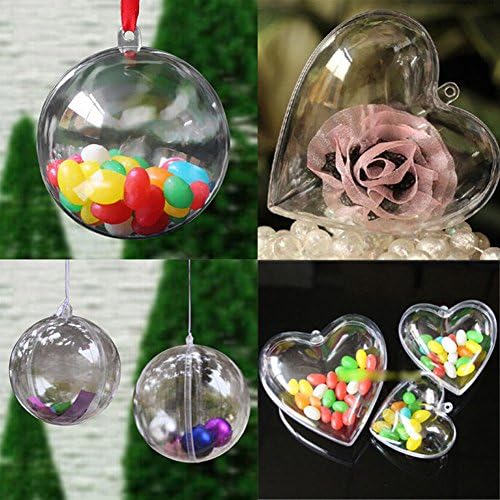AGYTECH Christmas Ball Ornament Clear Plastic Fillable Ball DIY Craft Candy Box Bauble Decoration (5pcs-Heart-6cm)