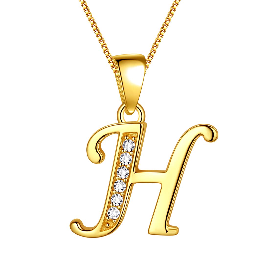 Aurora Tears Letter H Neckalce 925 Sterling Sliver 18K Gold Plated Initial H Alphabet Pendant with Cubic Zirconia Jewellery Dating Gifts for Women DP0045H-Y — image 1