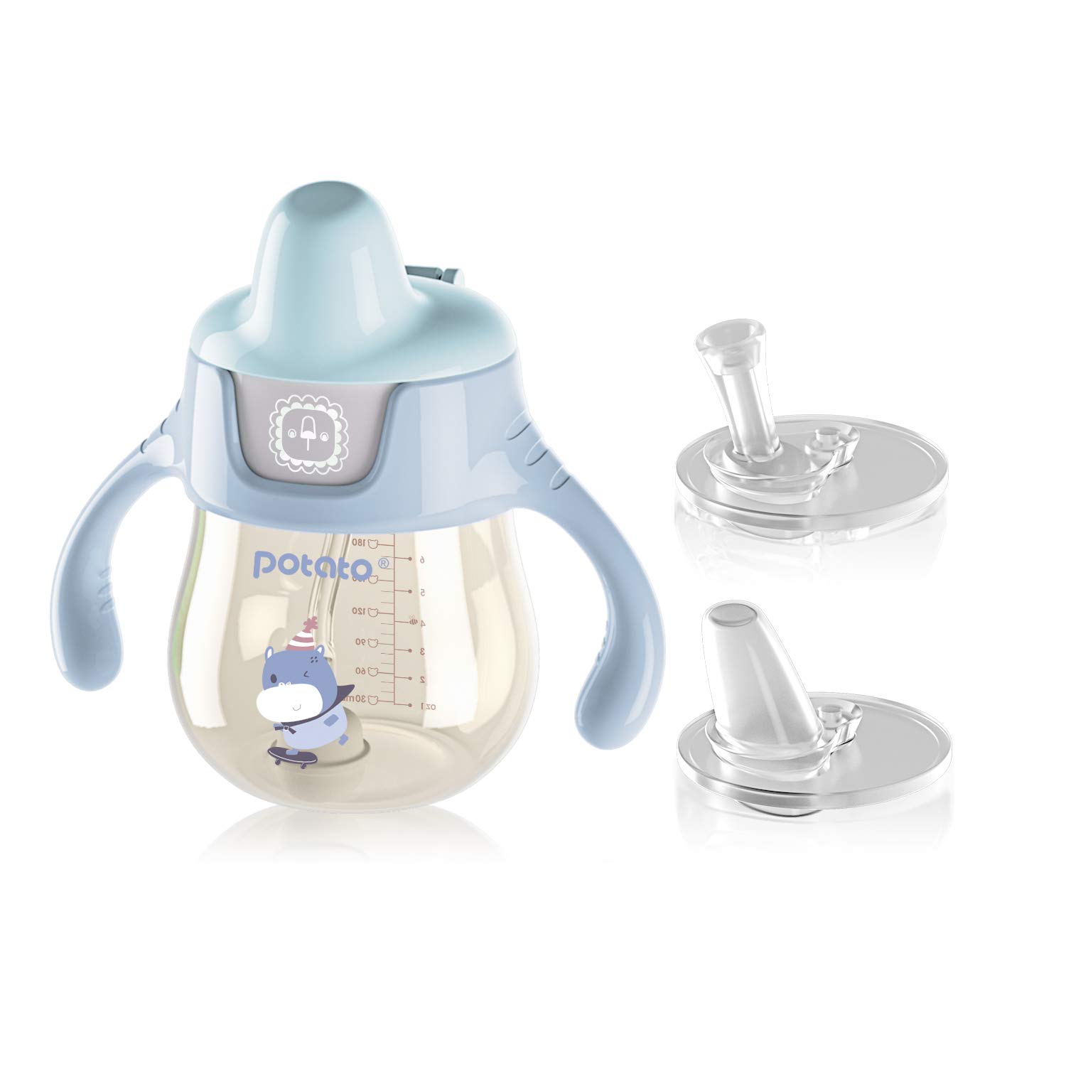 Photo 1 of POTATO Sippy Cups For Toddlers with Straw Spill Proof, PPSU Learner Cup with Handle for Boy, Water Bottle for Baby 6 Months with 2 Type of Spout, 6 Ounce Blue