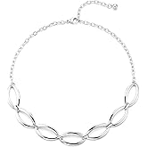 COOLSTEELANDBEYOND Oval Link Collar Necklace, Open Link Chain Necklace, Silver-Tone Statement Necklace, Fashion Jewelry