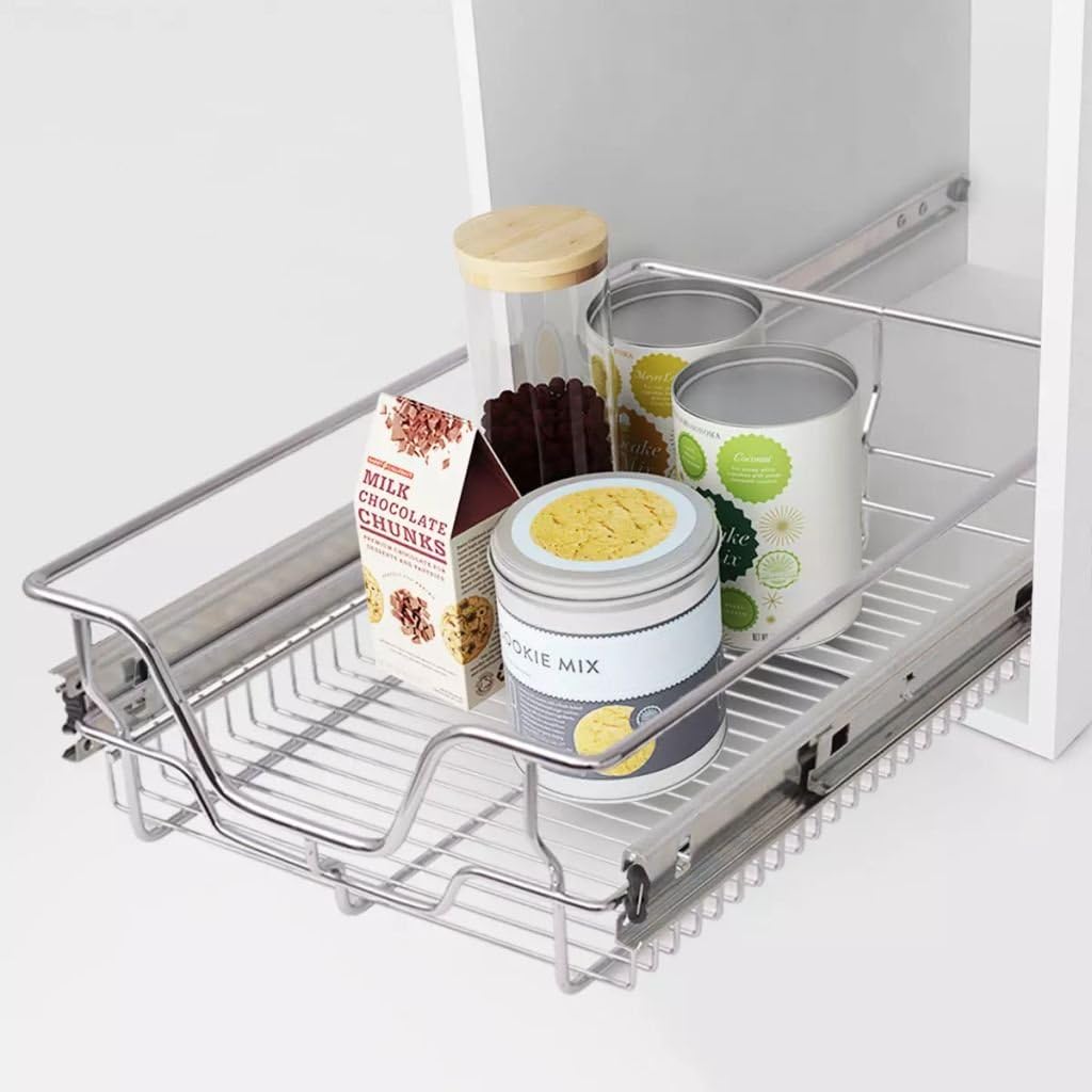 INLIFE PullOut Wire Storage Baskets Rack,Steel Sliding