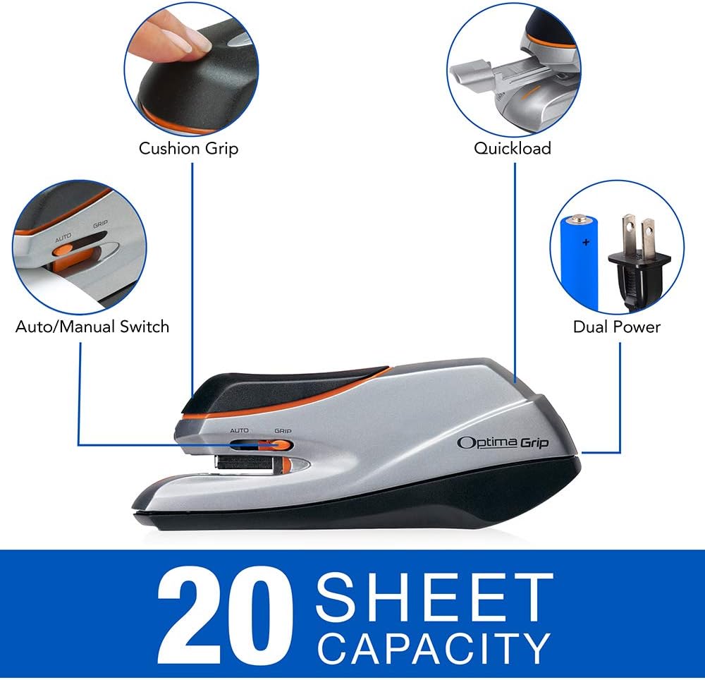 Swingline Electric Stapler, Optima Grip, 20 Sheet Capacity, Jam Free Stapler, Automatic Stapler with Paper Alignment Guide, Perfect for Home Office, Home School, and Classroom Teacher Supplies (48207) : Desk Staplers : Office Products