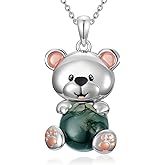 PROESS Hippo/Koala/Elephant/Teddy Bear Necklace 925 Sterling Silver Moss Agate Necklace Moss Agate Jewelry Gifts for Women