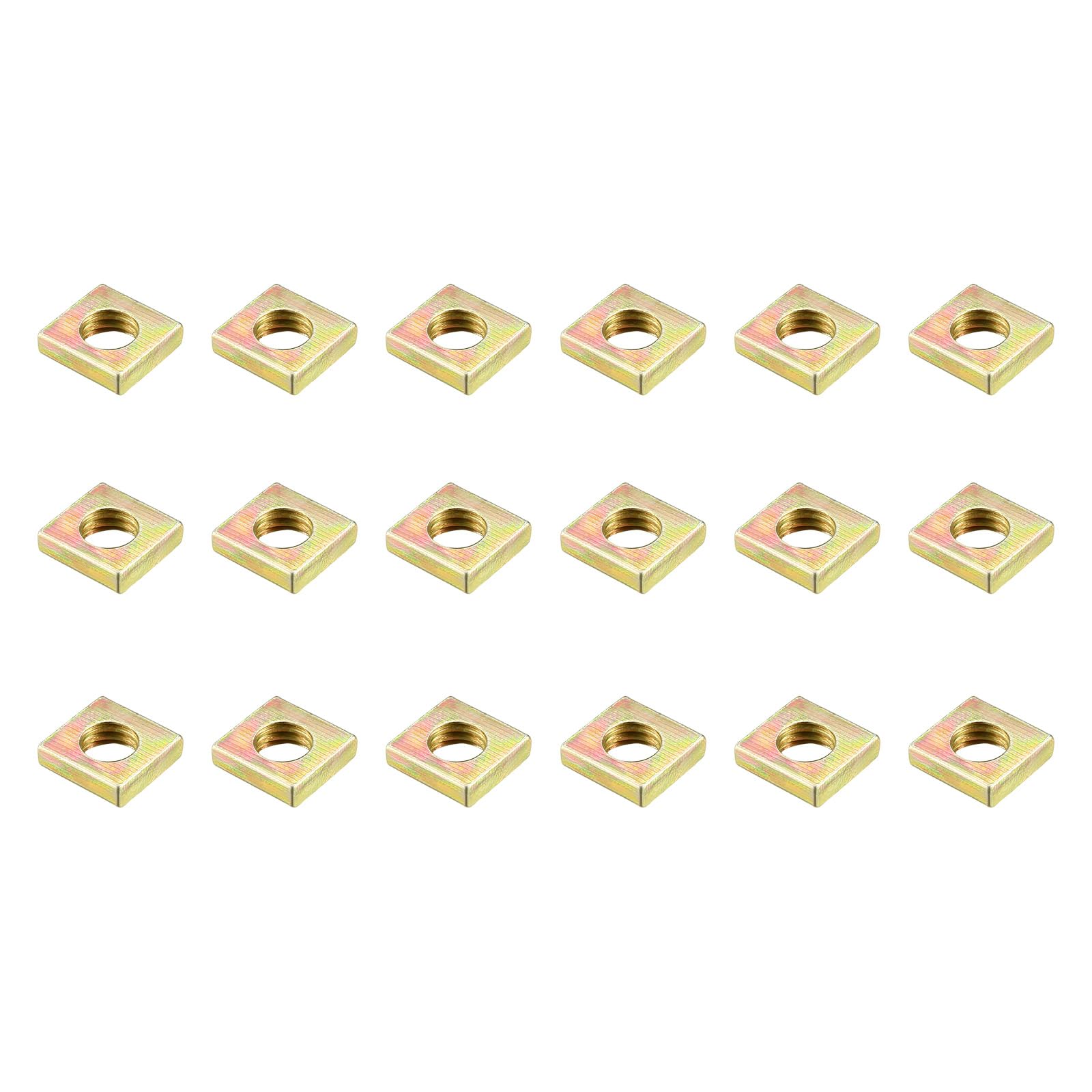 METALLIXITY Square Nuts (M6x10mmx3mm/M6x0.39"x0.12") 100Pcs, Carbon Steel Square Machine Screw Nuts - for Indoor and Outdoor, Yellow Zinc Plated