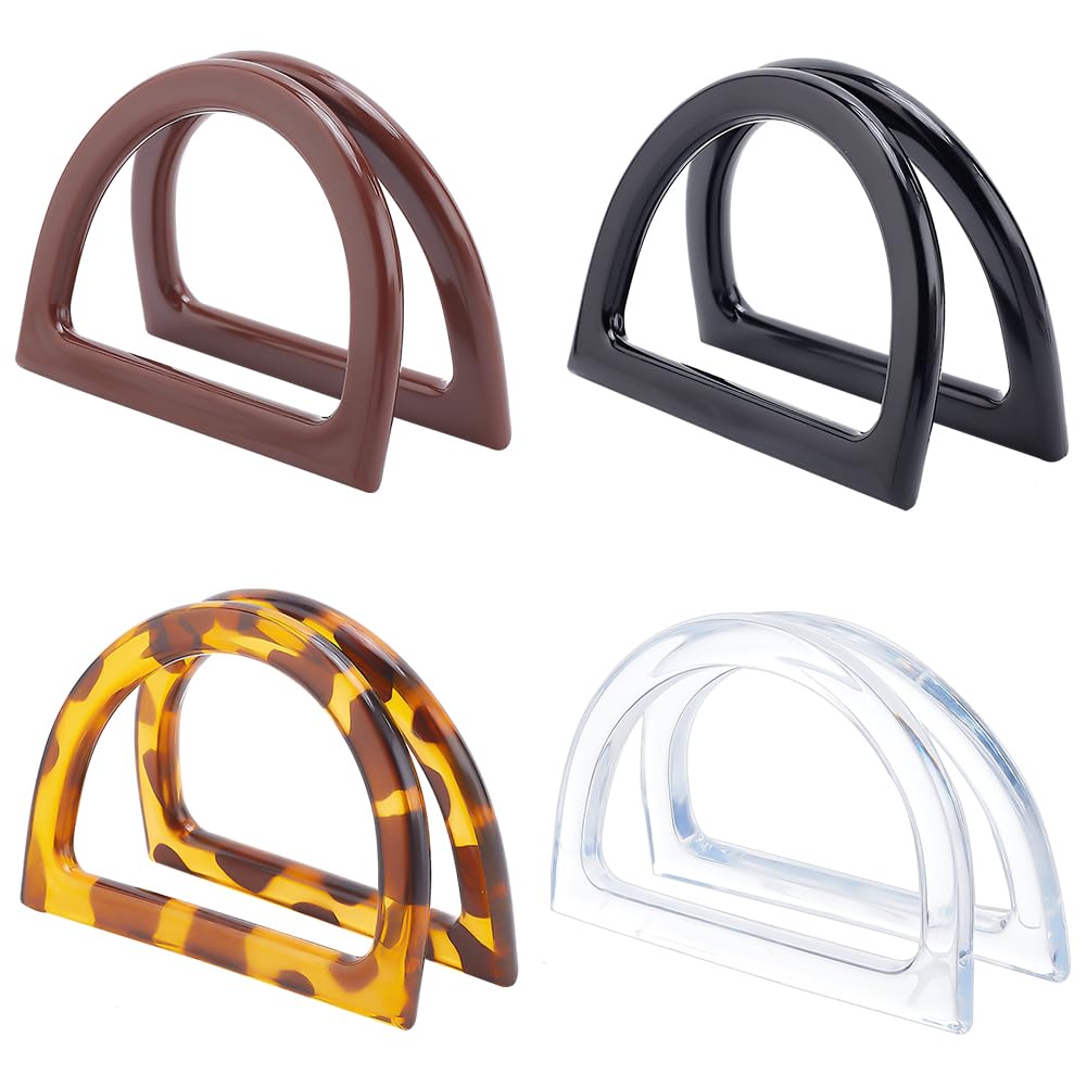 Photo 1 of PH PandaHall 8-Pack D Shape Purse Handles 4 Color Leopard Handles Replacement Handbag Purse Handle Decorative Bag Handle for Macrame Crocheted Purses Straws Beach Handbags Making 4.7x3.3 inch