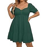 Talisea Women's Plus Size Summer Dress - Sweetheart Neck Puff Sleeve Casual Sundress Graduation Teen Babydoll Short Dresses