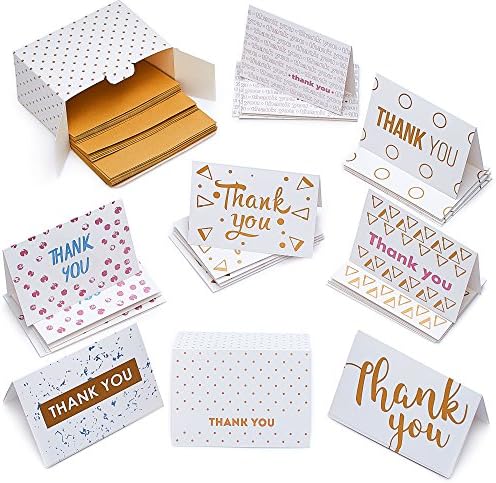 Thank You Cards - Premium Thank You Notes - Bulk Thank You Cards Set in 8 Unique Designs - Includes 40 Cute Thank You Cards and Kraft Envelopes 4x6 inches - Blank Inside