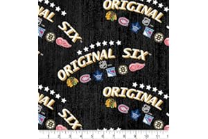 DSRVA NHL Original SIX Cotton Fabric-Choose from 3 Patterns-SYKEL NHL Cotton Fabric (1220ORG6)