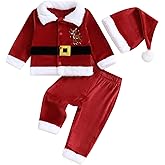Aiwpstoin Toddler Baby Santa Claus Costume Boys Girls Christmas Outfits Reindeer Jacket Long Pants Hat Xmas Cosplay Sets