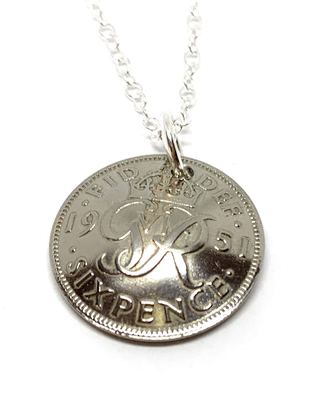 OCC Old Coin Cufflinks Domed Pendant 1951 Lucky sixpence 75th Birthday plus a Sterling Silver 18in Chain