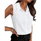 HOTOUCH Womens Sleeveless Button Down Shirt Tops V Neck Business Casual Collared Blouses Tank Top