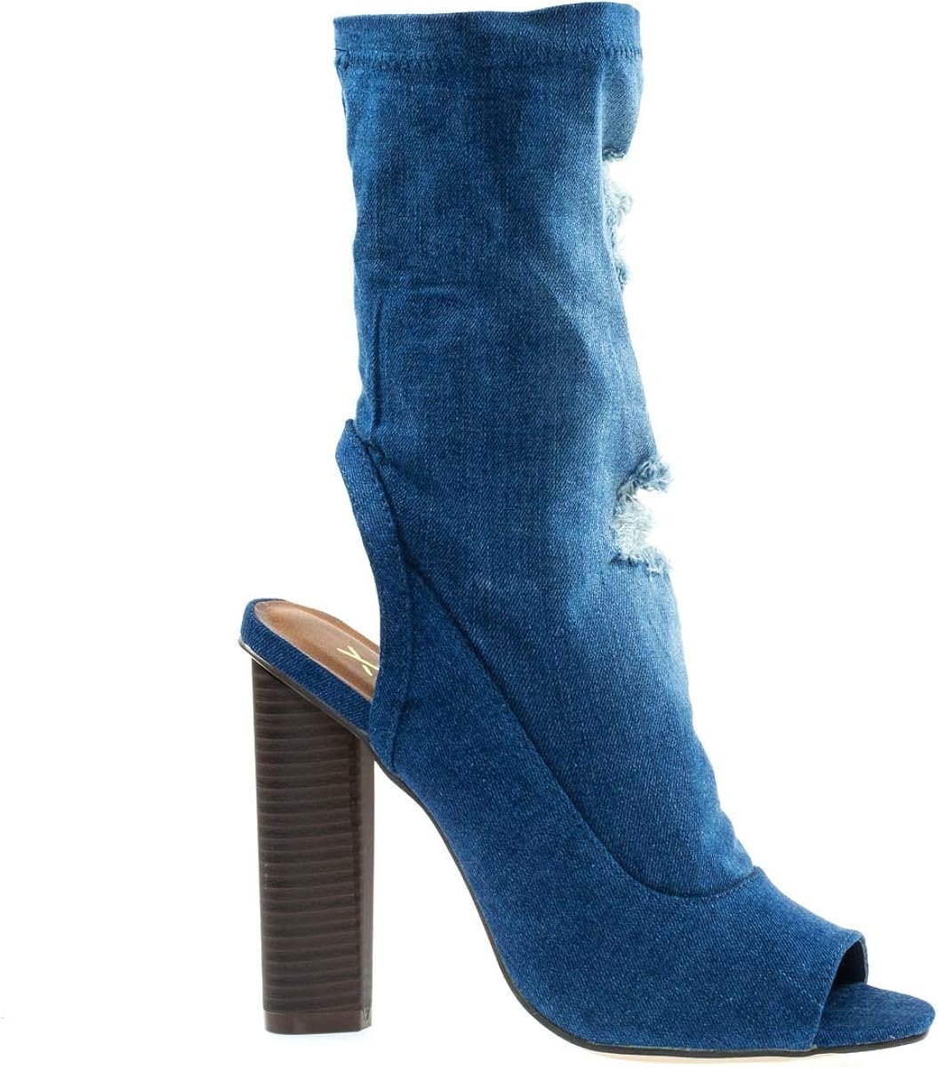 denim peep toe ankle boots
