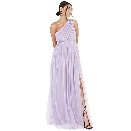 Anaya with Love Women's Womens Ladies Maxi One Cold Shoulder Slit Split Sleeveless Prom Wedding Guest Bridesmaid Dress, Dusty Lilac, 10 UK