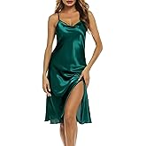 Vlazom Women Sexy Lingerie Satin Nightgown Silk Chemise Mini Slips V Neck Negligee Sleepwear with Adjustable Straps