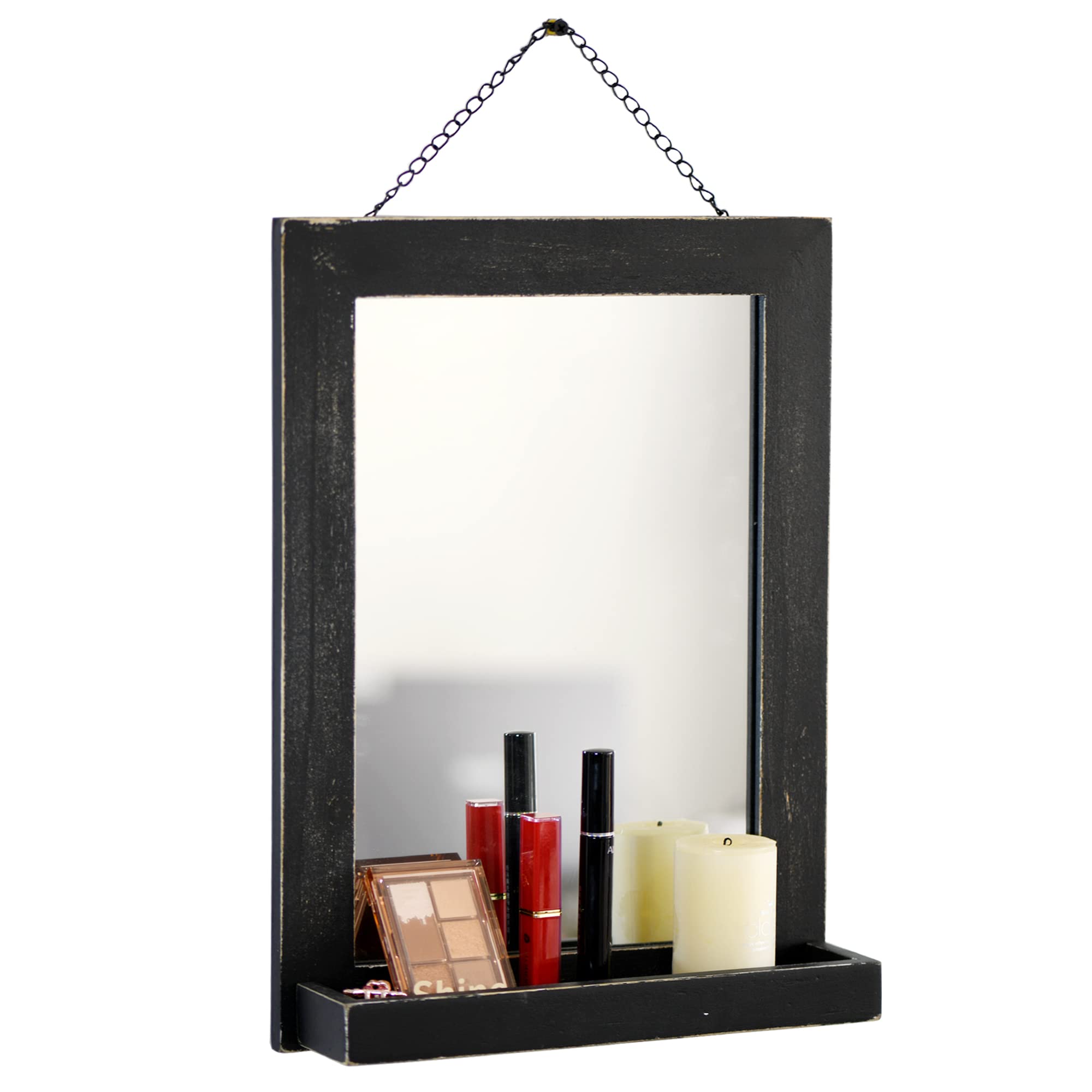 Funerom 30 x 40 cm Wood Black Bathroom Mirror With Shelf Farmhouse Wall Mirror for Living Room
