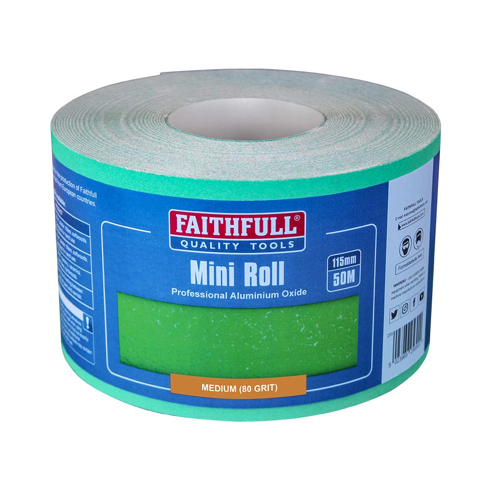 Faithfull FAIAR11580G 50M Medium (80 Grit) Sandpaper Roll Green (Pro) 115mm x 50M